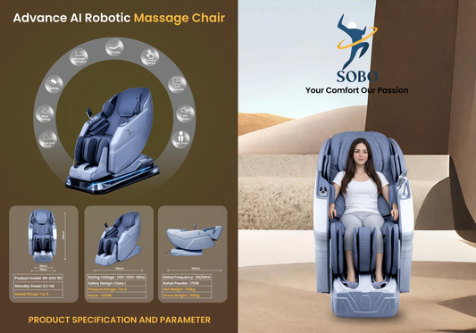 SOBO 7D AI Robotic Massage Chair | Auto Shoulder Detection | Dual Zero Gravity Recline & Full Body Stretch | SL Track with LED Ambient Lighting | 20 Auto Modes, Bluetooth & USB Charging | Full Body Massage Chair