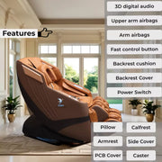 SOBO SB82 Golden Massage Chair | Intelligent 3D Massage Hands & Shoulder Detection | Zero Gravity Recline | Graphene Heating & SL Curved Rail | Bluetooth Speakers with TFT Remote | Full Body Massage Chair